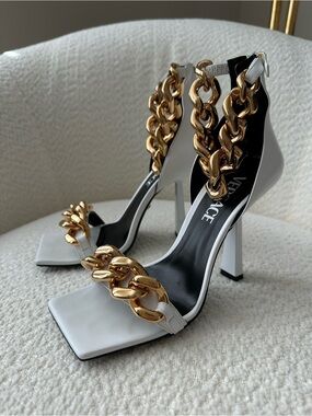 Versace Medusa Chain Strap Heeled Sandals